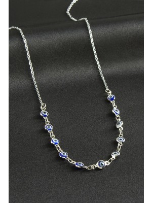 Ds-Derin Nazarlı Mineli Kolye-Mavi