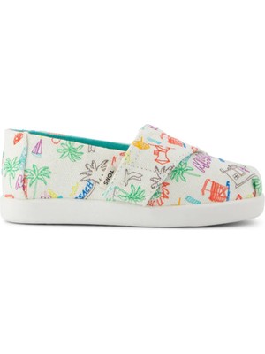 Kız Çocuk Espadril / Keten 10022107 Toms Alpargata Classic Sketchbook Print Marshmallow White