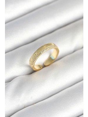 Gold Renk Şerit Zirkon Taşlı Kadın Yüzük - Lisinya