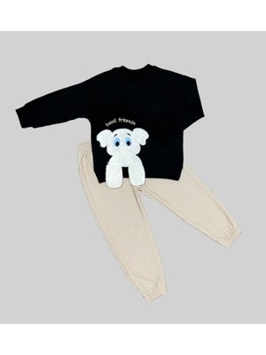 Diji Baby 1-2-3 Yaş Filli Sallanan Ayak Desenli Likra Penye Kumaş Sweat Pantolonlu Kız Erkek 2li Çocuk Takımı