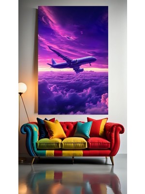 Uçak Rengarenk 1 Ev Duvar Salon Güzellik Salonu Ofis Dükkan Dekarasyon Kanvas Tablo