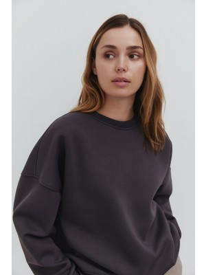 Kadın Koyu Gri Premium Uzun Kollu Sweatshirt