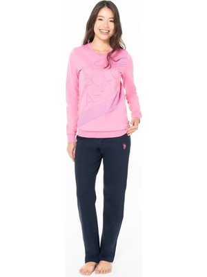 Kadın Bisiklet Yaka Uzun Kollu Pijama Takımı S26123 Rahat Kumaş Cepli