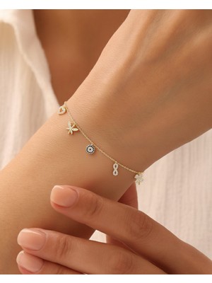 Nazarlı Altın 14 Ayar Şans Bilekliği