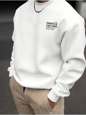 Trend Charlie Luciano Baskılı Rahat Kalıp Şardonlu Oversize Unisex Sweatshirt
