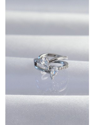 Pirinç Gümüş Renk Zirkon Taşlı Damla Earcuff Küpe