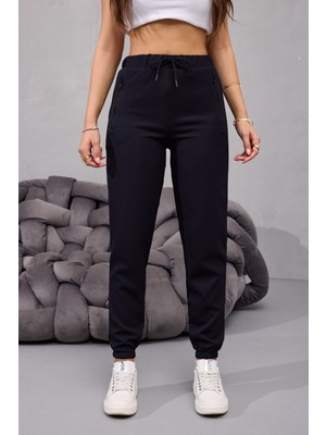 Kadın Yüksek Bel Likralı Rahat Kumaş Jogger Beli Lastikli Pantolon