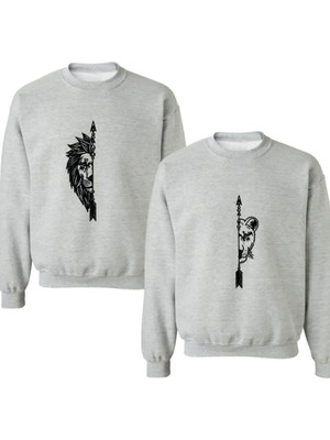 Sevgililer Günü Couple Çift Dişi ve Erkek Aslan Baskılı Sevgili Kombini Tasarım Sweatshirt