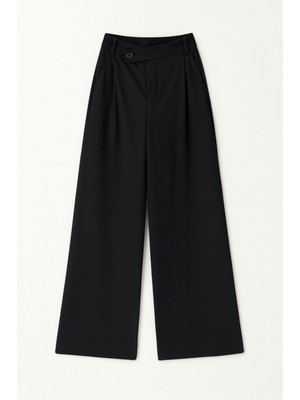 4759 Kadın Çapraz Bel Dökümlü Bol Paça Palazzo Pantolon Siyah