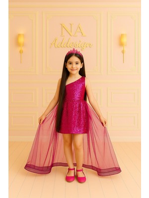 Tek Omuz Payet Tüllü Abiye Elbise , Kuyruklu Payetli Elbise– 6 Renk