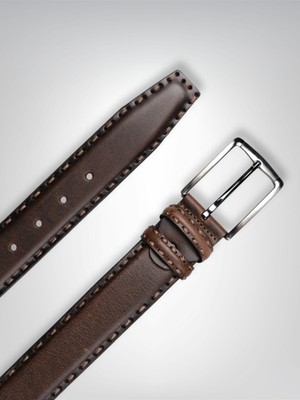 Hakiki Deri Erkek Kemer – Dikiş Desen, 4 Cm, Kahve | 7604