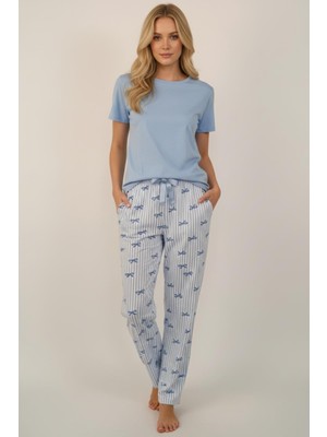 Rays Mavi Fiyonk Desenli Lastik Bel Kadın Pijama Altı 4528