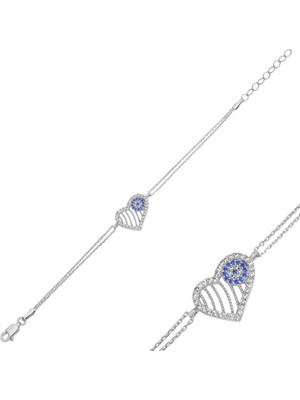 925 Ayar Gümüş Nazarlı Kalp Kadın Bileklik