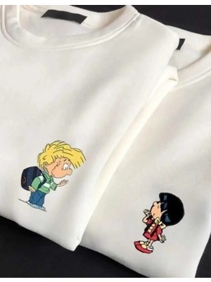 Sevgililer Günü Couple Çift Cedric-Chen Baskılı Beyaz Sweatshirt Sevgili Kombini