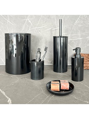 Primanova Flores 5 Parça Siyah Banyo Seti Modern Tasarım Plastik Malzeme ile