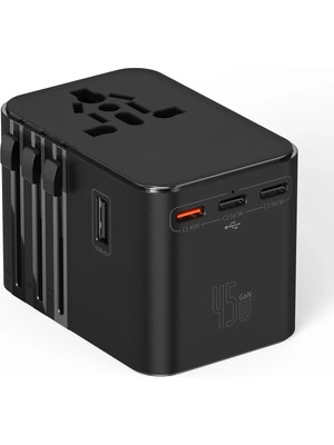 Evrensel Eu Us Au Uk Priz Fiş Çevirici Dönüştürücü Seyahat Adaptörü 45W 2x USB 3x Type-C Port Çıkışı