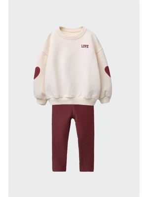 Yeni Sezon Love Işlemeli Sweatshırt ve Tayt Alt Üst Takım