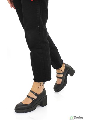 Mammimia Kadın Hakiki Deri Mevsimlik Kalın Platform Topuklu Klasık Rugan Ayakkabı M26/KA160