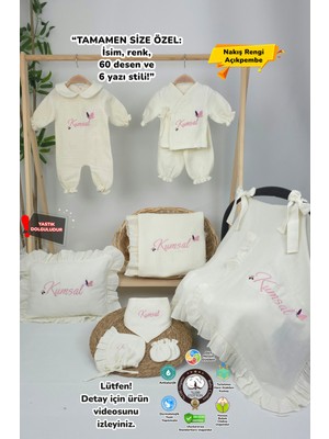 Müslin Yeni Doğan 4katlı Organik %100PAMUK Kişiye Özgü Nakışlı Hastane Çıkış Seti (Kelebek Model-2)