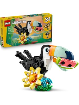 LEGO Creator 3'ü 1 Arada Vahşi Hayvanlar: Tropikal Tukan Kuşu 31173-7 Yaş ve Üzeri Doğa ve Hayvan Tutkunu Çocuklar Için Kelebek ve Balık Olarak Inşa Edilebilen Yaratıcı Oyuncak Yapım Seti (225 Pr)