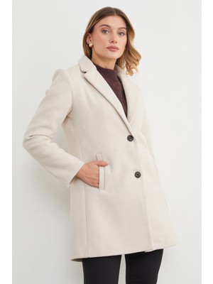 Kruvaze Yaka Cepli Kaşe Kaban