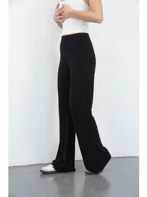 Penye Bizden Nira Kadın Maxi Boy Ispanyol Paça Viskon Pantolon-Siyah