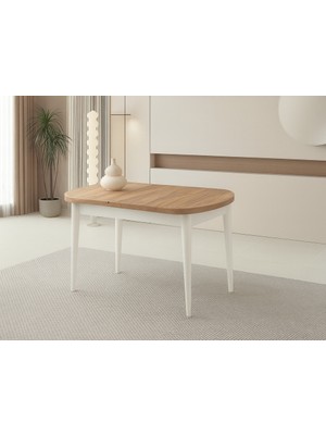 Ortadan Açılır Ahşap Yemek Masası Gizli Kaşıklık Bölmeli 80 cm  x 140 cm  Diş Budak-Beyaz - Sadece Masa Fiyatıdır