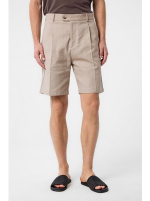 Antioch Bej Yüksek Bel Pileli Erkek Şort