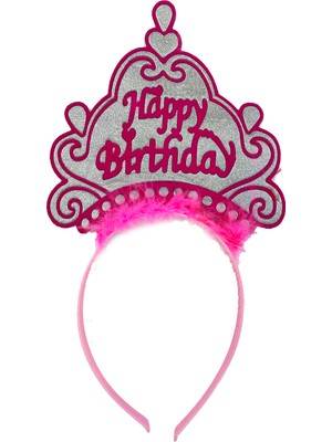 Parti Happy Birthday Neon Pembe Renk Doğum Günü Tacı 24X15 cm