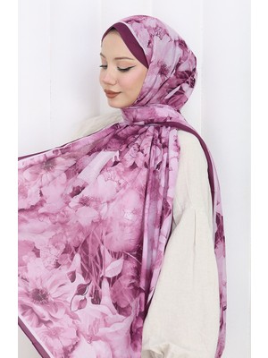 Pamuklu Desenli Koza Şal 70324-01 Mürdüm