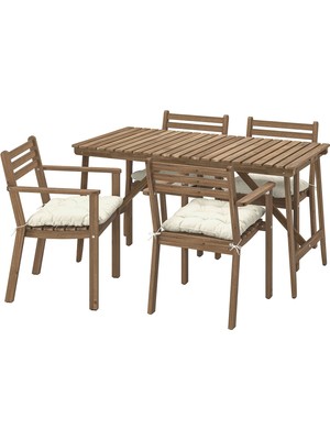 Yemek Masası ve Sandalye Seti, Koyu Kahve, Kuddarna Açık Gri-Bej, 4 Sandalyeli, Dikdörtgen