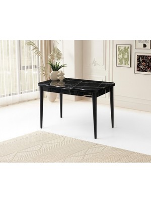 Sonata Ortadan Açılır Büyüyen Parlak Ahşap Yemek Masası Siyah Mermer Desenli 90 x 160 cm  Sadece Masa Fiyatıdır