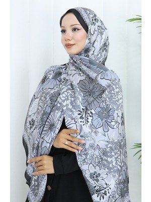 Şanzelize Çiçek Desenli Şal 70319-14 Siyah Gri