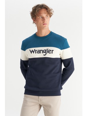 Wrangler W242284405 Petrol Erkek Çok Renkli Baskı Dekorlu Üç Iplik Sweat