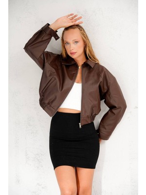 Oversize Yeni Sezon Bomber Deri Ceket