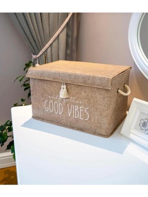 Bej Keçe Kapaklı Mini Çok Amaçlı Kutu 35X24X24 cm