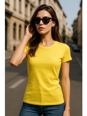 Kadın %100 Organik Pamuklu Relaxed Yıkamalı T-Shirt Bisiklet Yaka Kısa Kollu Kadın Basic Tişört