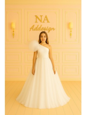 Tek Omuz Kabarık Tül Kollu Prenses Abiye – (Kırmızı, Fuşya, Beyaz, Siyah) Mezuniyet Elbisesi