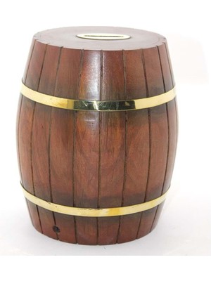 Pirinç Ahşap Fıçı Kumbara 18 cm