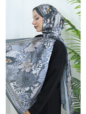 Şanzelize Çiçek Desenli Şal 70319-15 Antrasit Füme