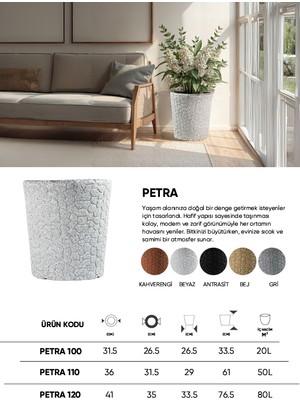 Bostann Dekoratif Saksı - Petra 110 - 50L - Antrasit