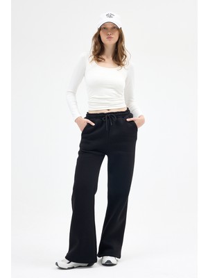 Siyah Geniş Paça Kadın Eşofman Altı 9220M