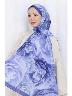 Pamuklu Desenli Koza Şal 70322-14 Saks Mavi