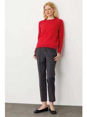 Desen Triko Sıfır Yaka Saç Örgülü Kadın Kazak 23329