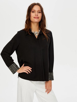 Faik Sönmez Kolları Boncuk Payet Işli Şık Kadın Gömlek W26GML011