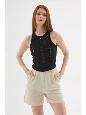 Fashion Friends Kadın Taşlı Crop Atlet 25Y0027K1