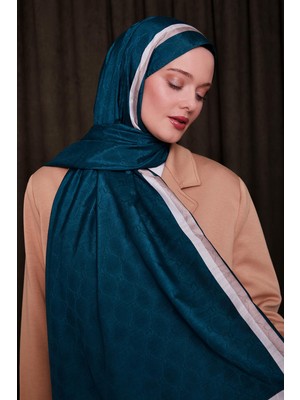 Lêvi D'or Zümrüt Yeşili Çift Çizgili Monogram Şal