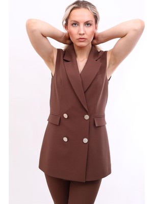 Erkek Yaka Blazer Yelek-Kestane