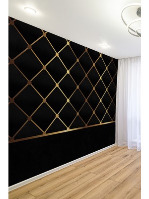 Siyah Zemin Altın Çapraz Kafes Desenli Tek Parça Tekstil Duvar Kağıdı