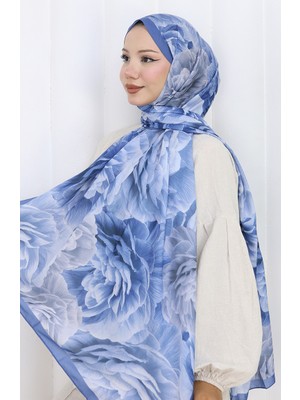 Pamuklu Desenli Koza Şal 70322-16 Indigo